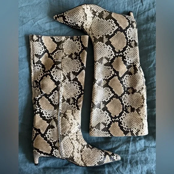 Nakedvice Leather The Stacey Boot in Snake Kitten Heel Pointed Toe Wide Shaft 5 - Picture 6 of 8